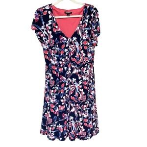 Roz & Ali Black Floral Multicolored A-Line Midi Dress Size 8